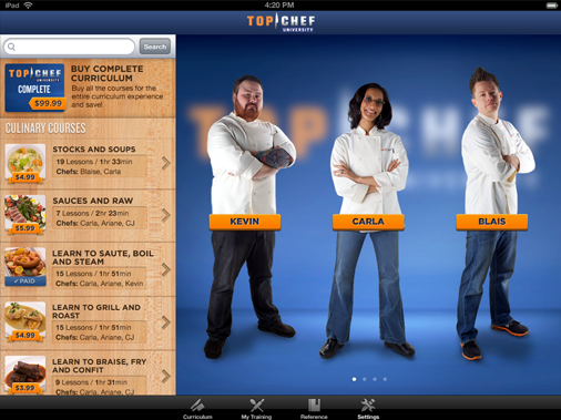 Choose from lessons in many categories from 11 different Top Chef contestants